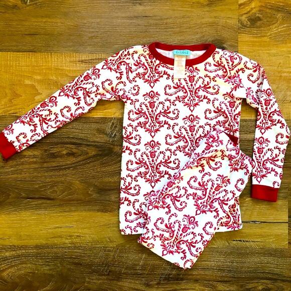 Bedhead Christmas Two Piece Pajamas Size 6 Red Cream - Picture 1 of 7